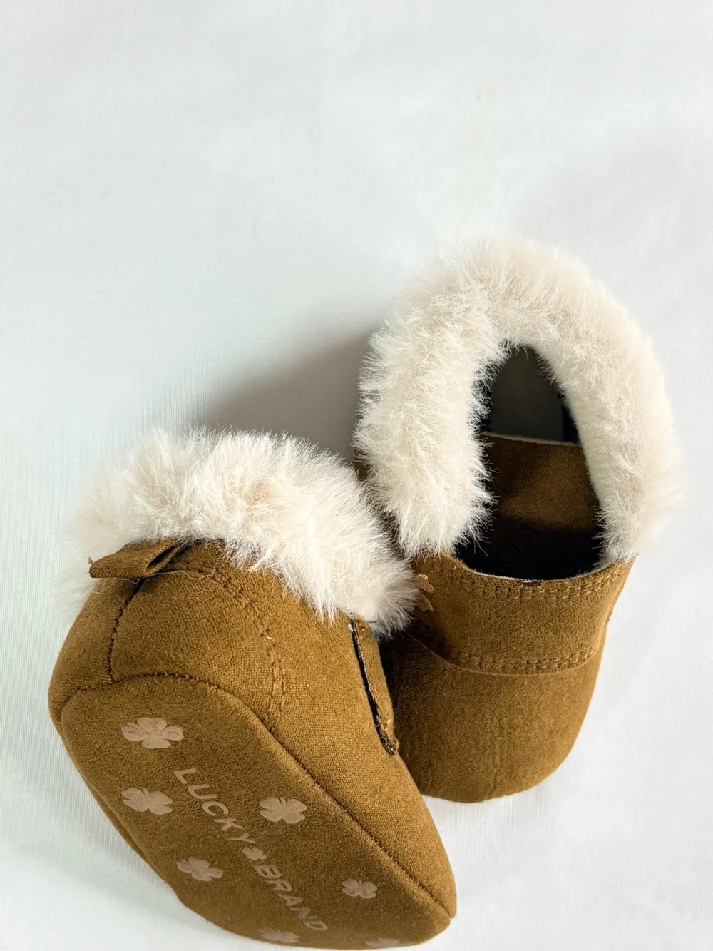 Lucky Brand Brown Faux-Suede Baby Walker Shoes with Cream Shearling
